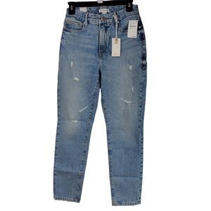 Good American Jeans sz 00 High Rise Grunge Distressed 24x28 Indigo046 $169 NWT